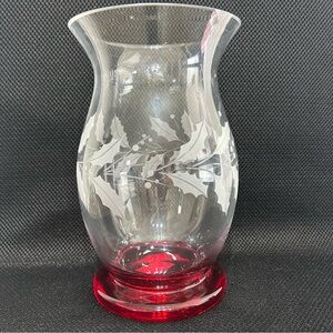 Vase / Hurricane Windlight (Lantern) Lenox Holiday Etched Holly Berries  9"